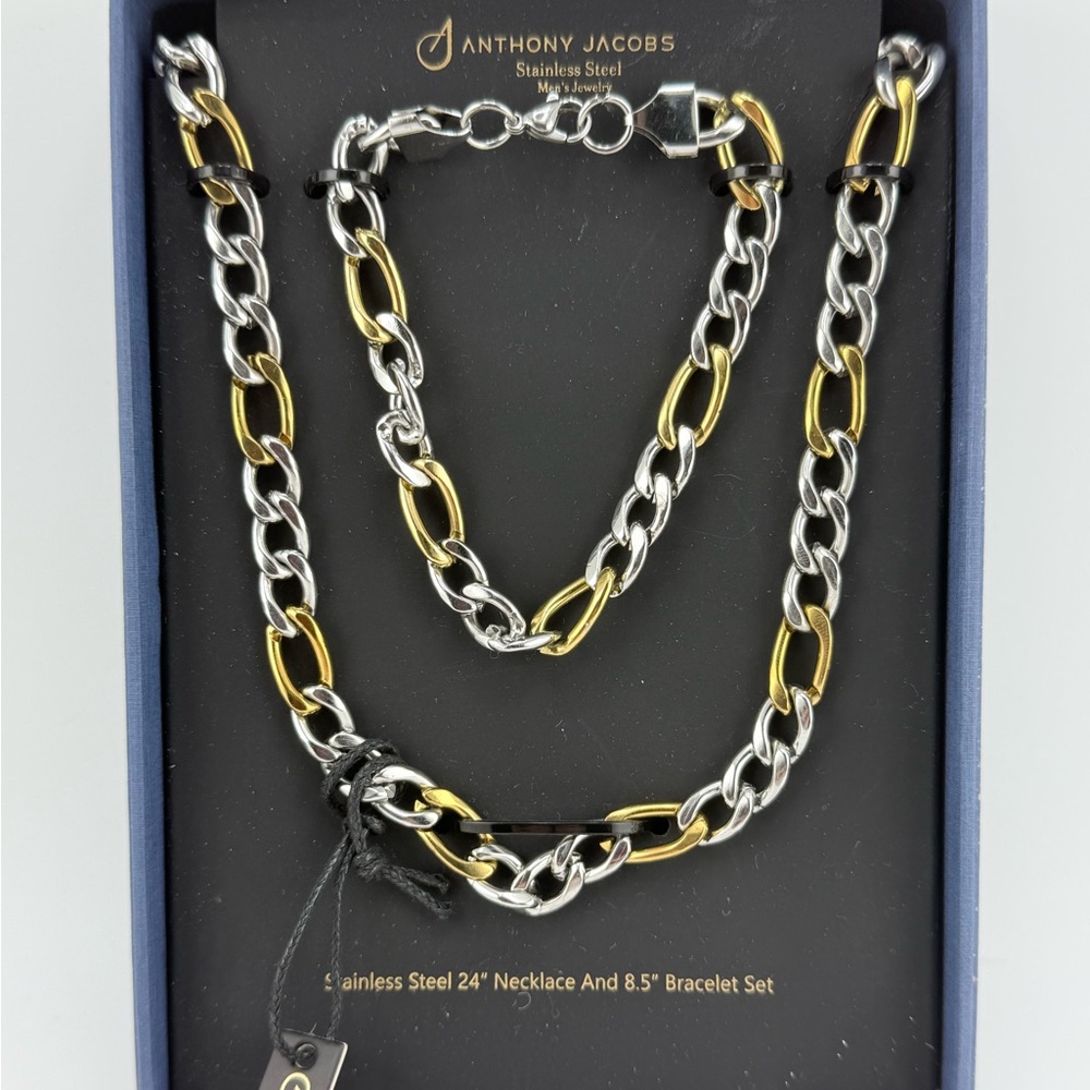 Anthony Jacobs Figora Model Stainless Steel 24" Necklace and 8.5" Bracelet Set